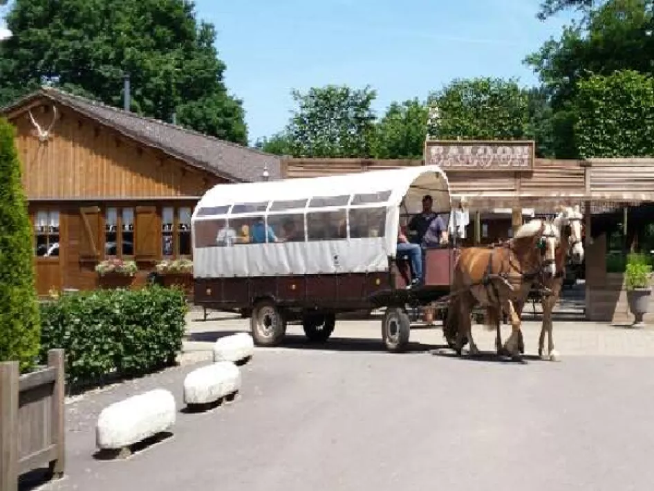 Huifkar op weg vanuit Rijstal Venhof voor een rit door de natuur