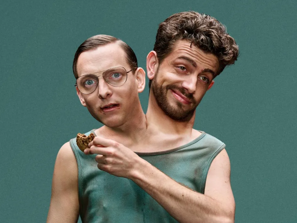 joerd Joosen en Jeroen de Jager samengevoegd als twee hoofden die uit één romp komen