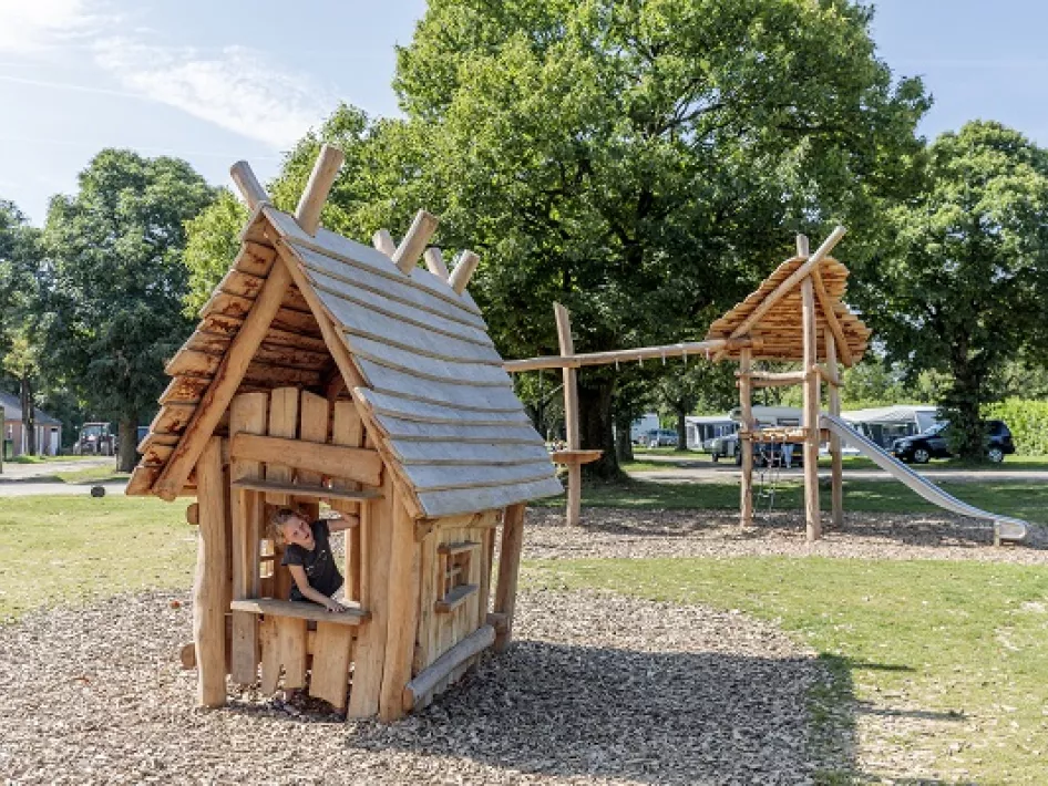Meisje speelt in de speeltuin
