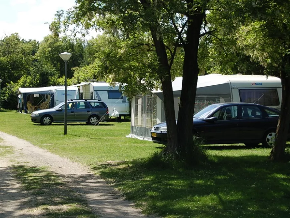 Caravans on the camping pitches of Camping De Oude Barrier
