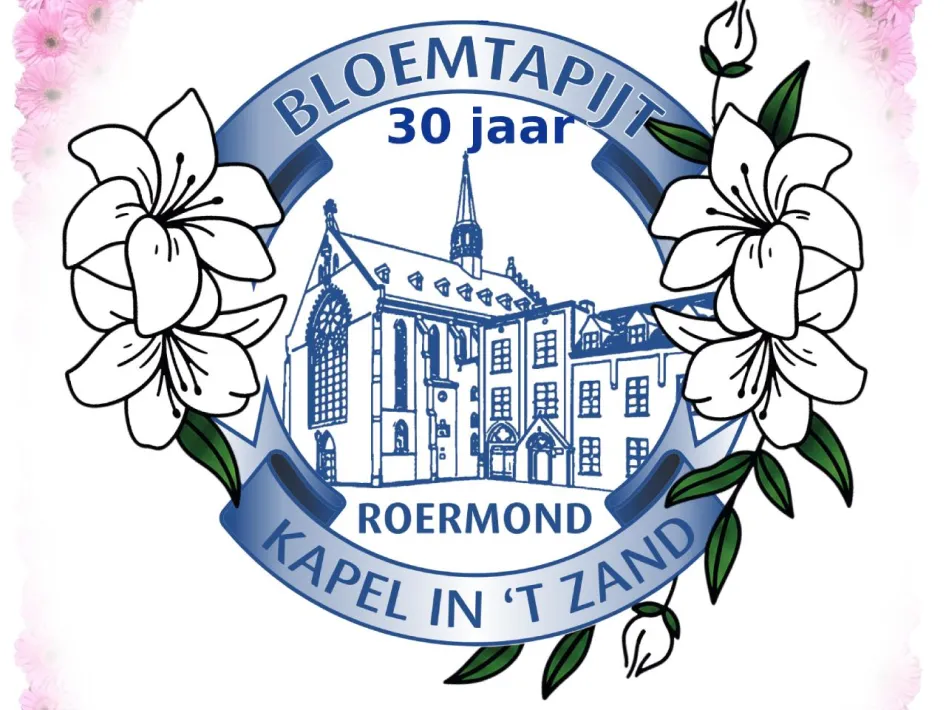 Jubileumlogo van 30 jaar Bloemtapijt Roermond bij de Kapel in 't Zand, editie 2026.