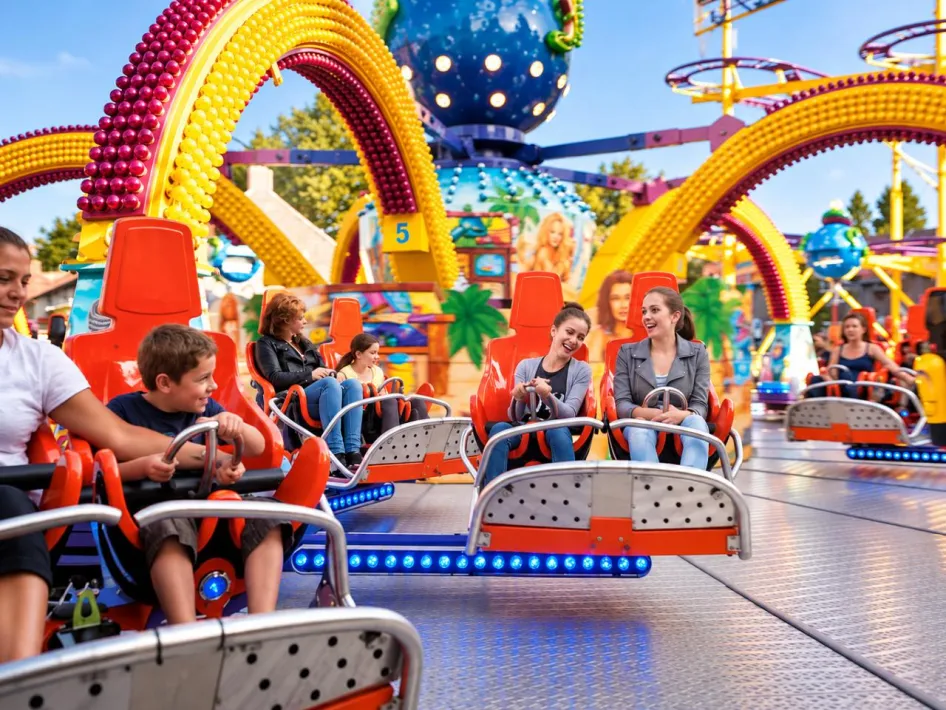 Bezoekers in een draaiende attractie tijdens Kermis Weert