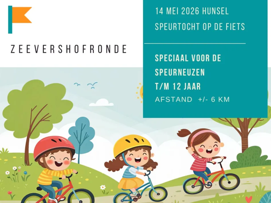 Zeevershofronde in Hunsel met poster voor de fietsspeurtocht op 14 mei 2026, speciaal voor kinderen tot en met 12 jaar.