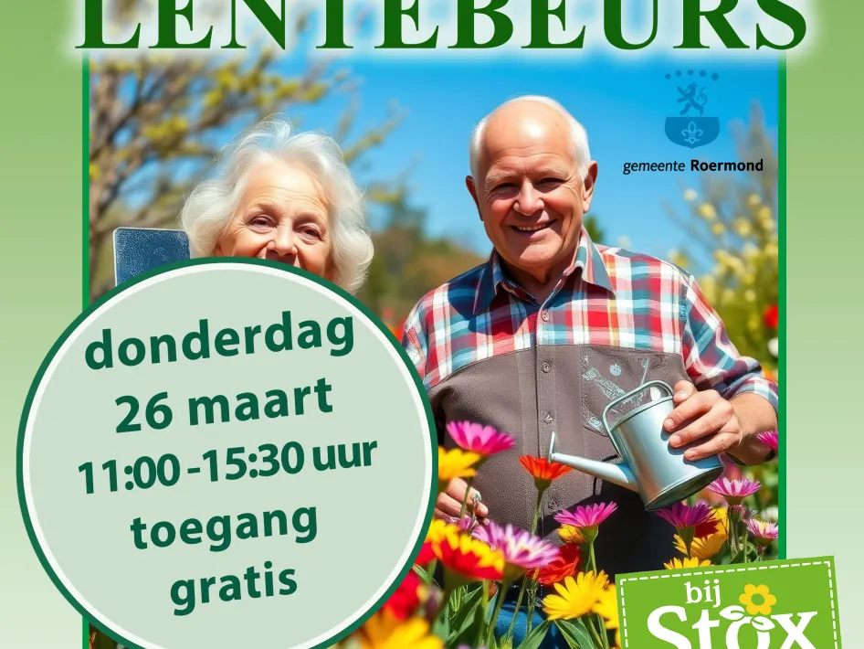 flyer van de lentebeurs met echtpaar dat tuiniert