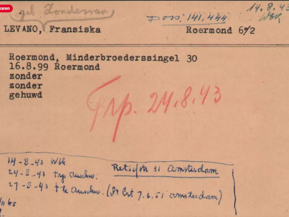 Franciska Levano-Zondervan  Stolpersteine Minderbroedersingel 30