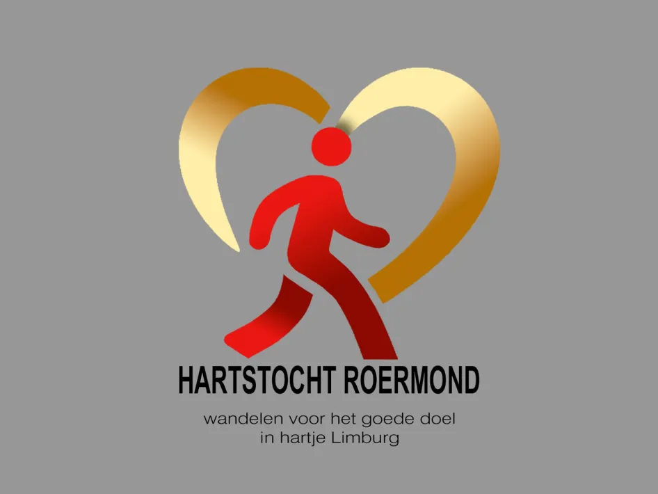 Logo van Hartstocht Roermond met wandelaar in een hartvorm.