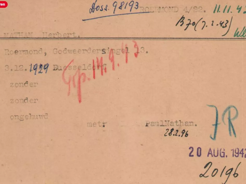 Herbert Nathan Stolperstein Godsweerdersingel 13 Roermond