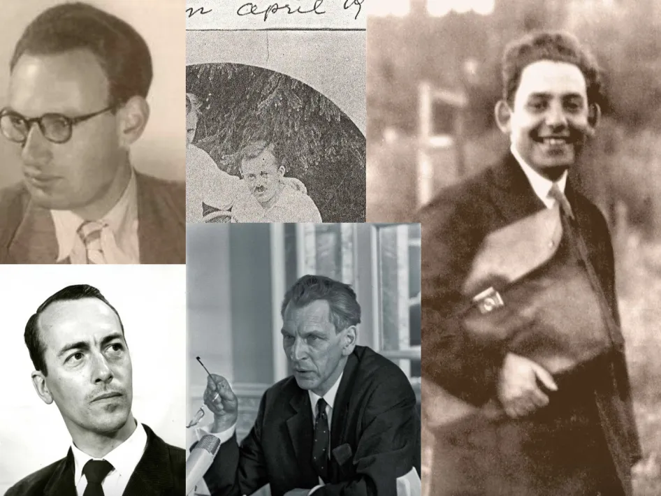 Collage van historische portretten van mannen, gebruikt ter aankondiging van een herdenkingsconcert