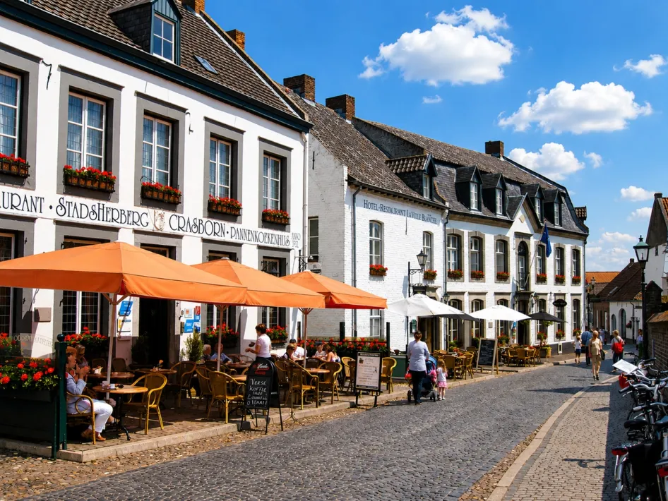 Gezellig terras in het historische centrum van Thorn met uitzicht op de karakteristieke witte gevels.
