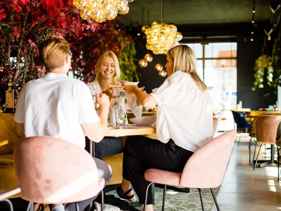 Drie vrienden aan het dineren bij Humphrey's in Thorn