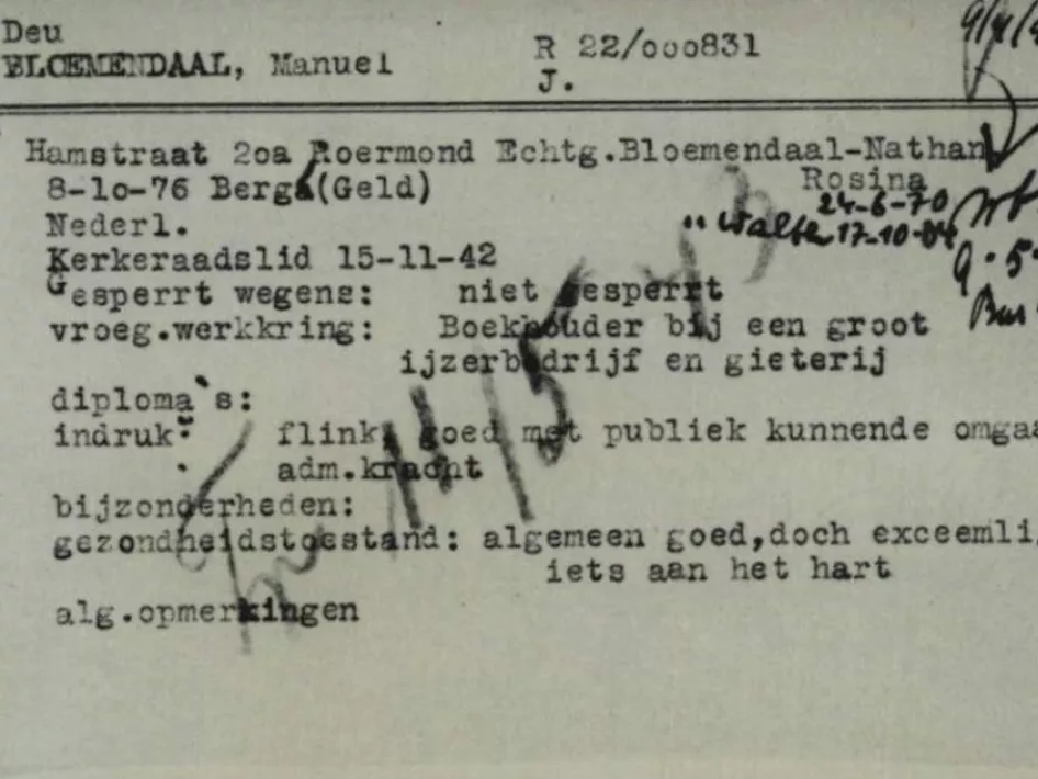 Manuel Bloemendaal  Stolperstein Hamsttraat 20 a