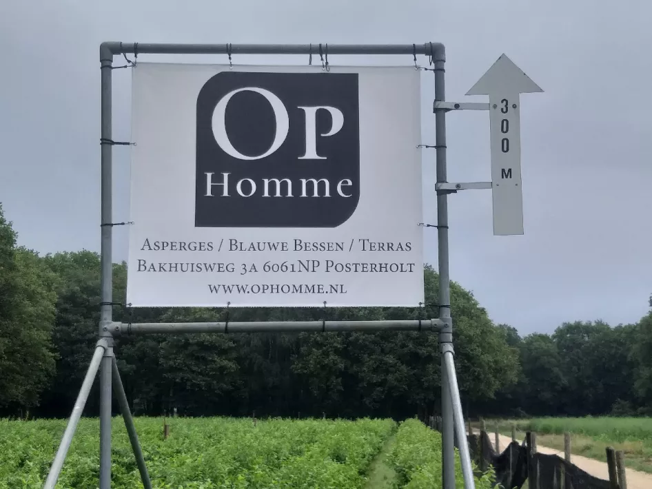 Werbebanner mit Op Homme-Logo