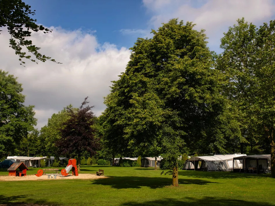 Het kampeerveld van Parc de Witte Vennen met daarop een speeltuin met glijbaan voor de kinderen