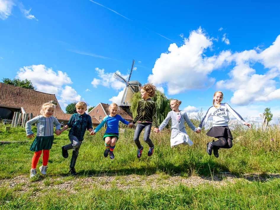Kinderen springen een gat in de lucht van plezier