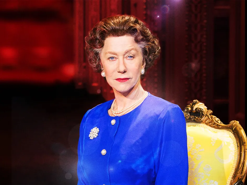 Poster van The Audience met Helen Mirren als koningin Elizabeth II en het logo van National Theatre Live.