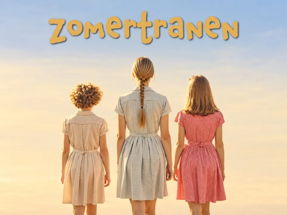 Promotiebeeld van de toneelvoorstelling Zomertranen van Toneelvereniging Applaus, met drie vrouwen van achteren onder de titel van de voorstelling.