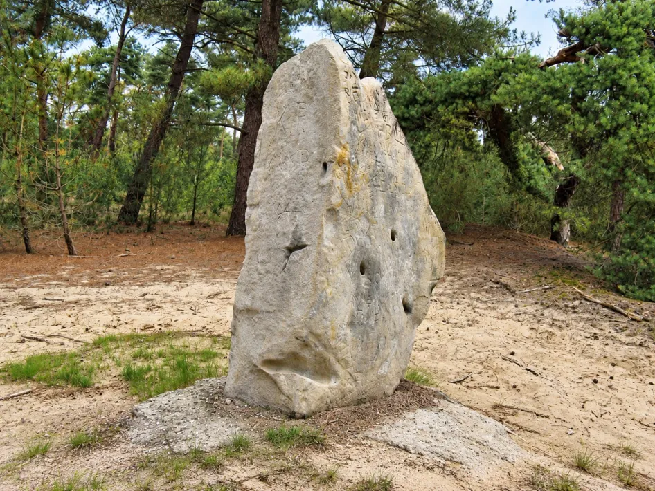 Gedenksteen in het bos die je tegenkomt tijdens de VVV-wandeling Baarlo – In het spoor van de bospartizanen.