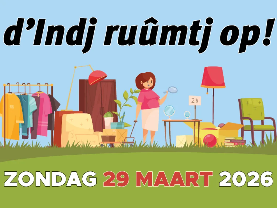 Poster van d’Indj ruûmtj op!, de rommelroute Nederweert op zondag 29 maart 2026