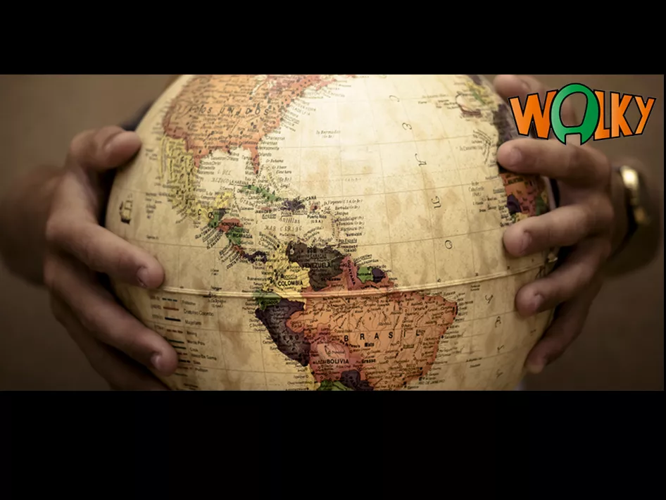 Een wereldbol die de wereldreis van Walkys' Wereldreis representeerd