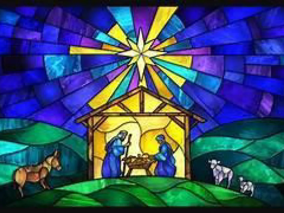 Glas in lood van de geboorte van Jezus