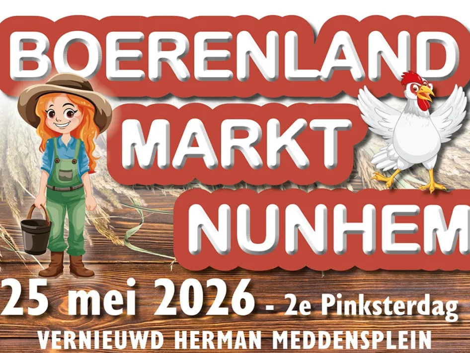 Boerenlandmarkt nunhem poster op 25 mei 2026