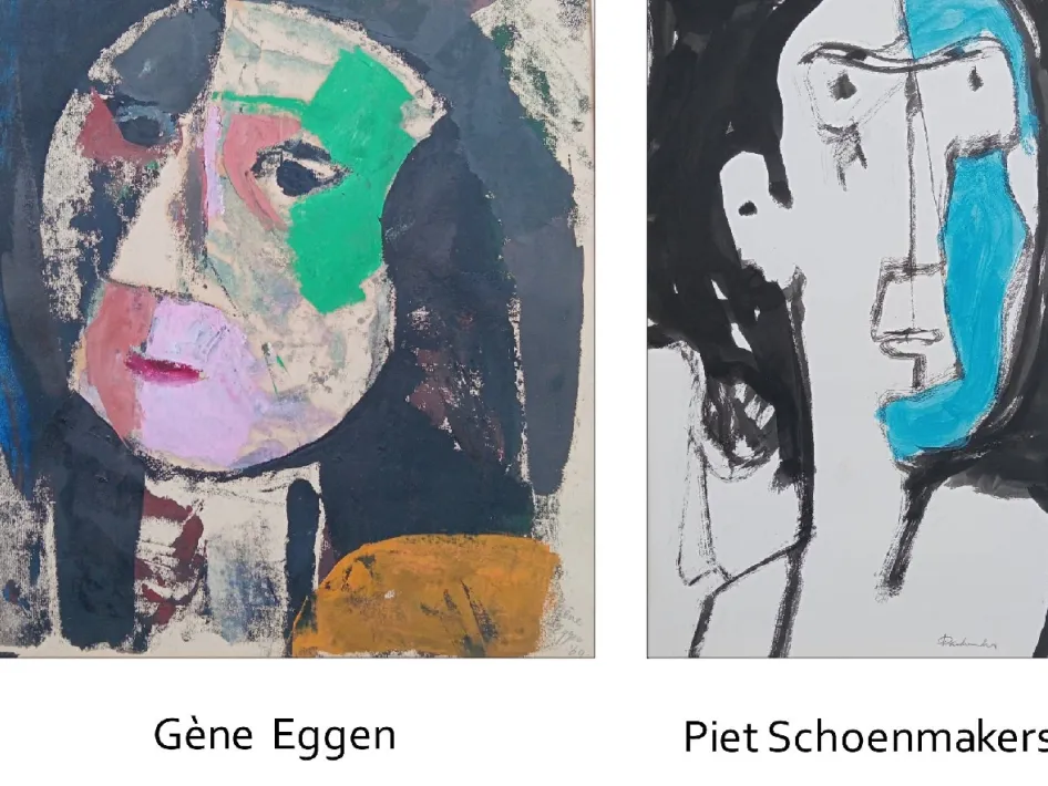 expositie werk op papier van piet en gene waar hier 2 portretten te zien zijn