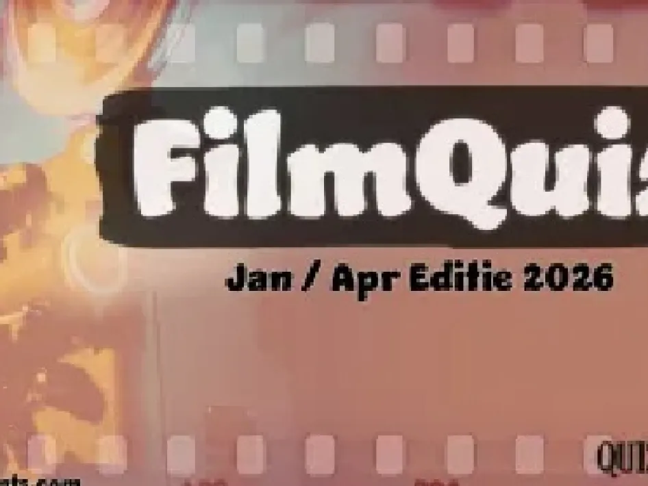  Banner van de Film Quiz met filmstriprand en de tekst FilmQuiz Jan/Apr Editie 2026.