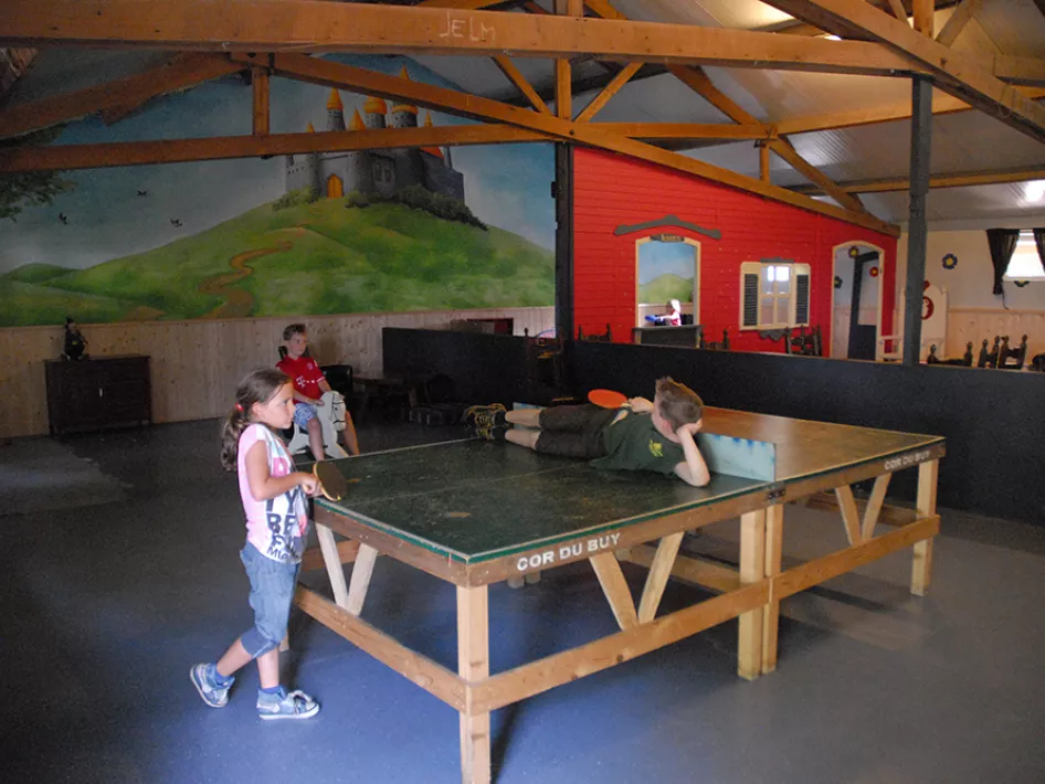 Kinderen spelen tafeltennis in de Vakantieboerderij De Pionier