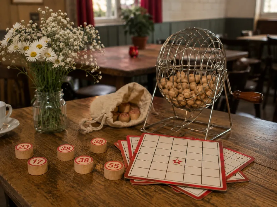 Kienen in Thorn met kienkaarten en houten nummerschijfjes voor de maandelijkse kienavond op woensdag 20 mei.