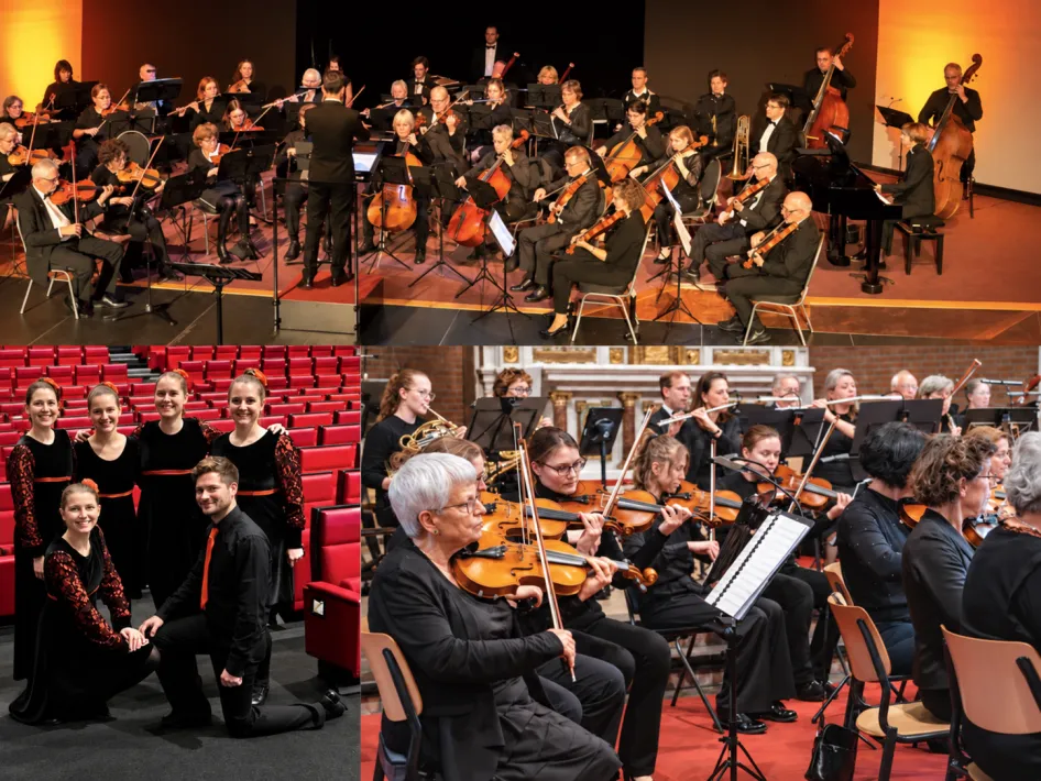 Orkesten en dansers tijdens repetities en optredens voor Symphonie in Beweging.