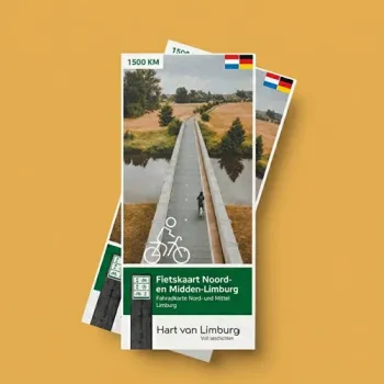 Mockup van de nieuwe Fietsknooppuntenkaart Noord- en Midden-Limburg 2026