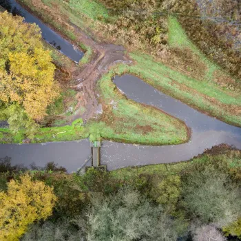 Wandeling Kempenbroek door het Wijffelterbroek, gezien van boven met waterlopen, natte natuur en groene oevers.
