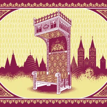 Koninklijke Troon met de skyline van Roermond, onderdeel van de expositie Van Maker tot Majesteit